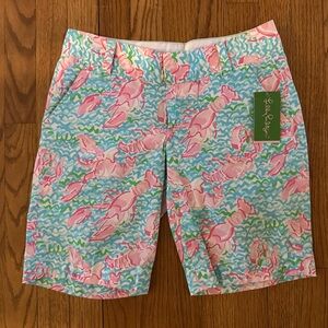 🩷💙NWT Lilly Pulitzer Pink & Blue Lobster Lobstah Roll Chipper Shorts 0🩷💙
